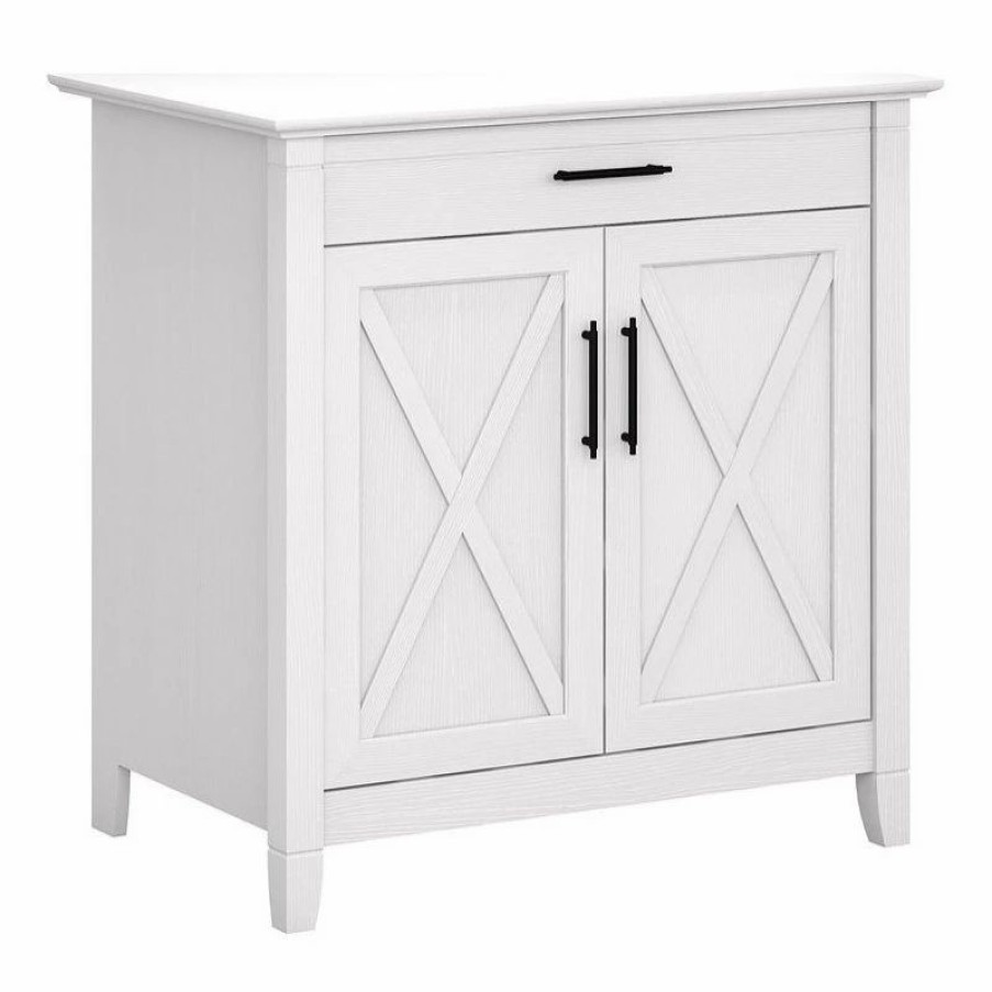 Accent Chests & Cabinets * | Bush Business Furniture Bush Furniture Key West Secretary Desk With Storage Cabinet In Pure White Oak