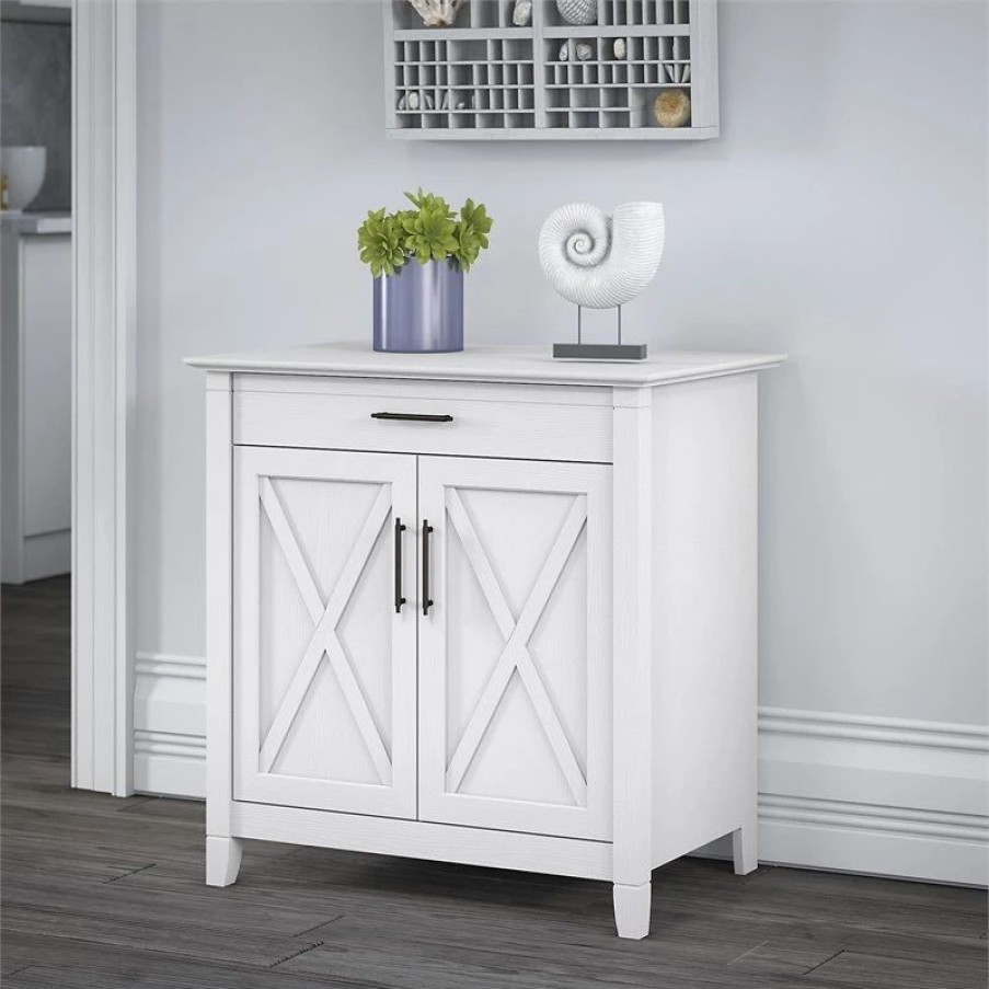 Accent Chests & Cabinets * | Bush Business Furniture Bush Furniture Key West Secretary Desk With Storage Cabinet In Pure White Oak