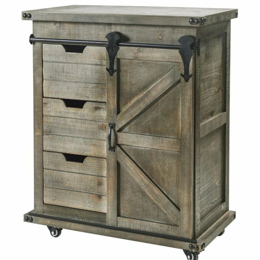 Accent Chests & Cabinets * | Stylecraft Home Collection Presley 3 Drawer With Door Side Cabinet, Driftwood Grey