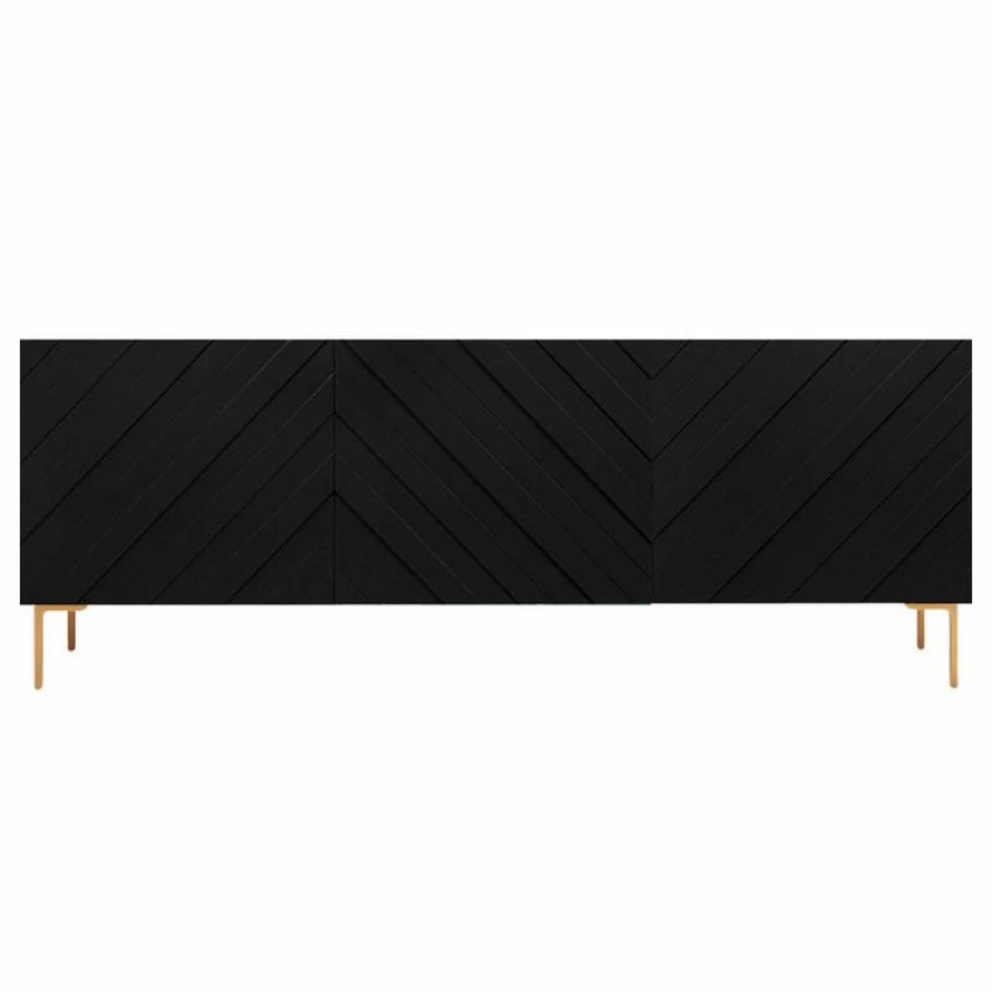 Buffets & Sideboards * | Homary 70.9 Black Buffet Sideboard Table With Gold Legs And 3 Doors, Black