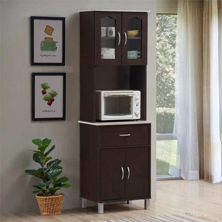 China Cabinets & Hutches * | Pemberly Row Kitchen Cabinet In Chocolate Gray