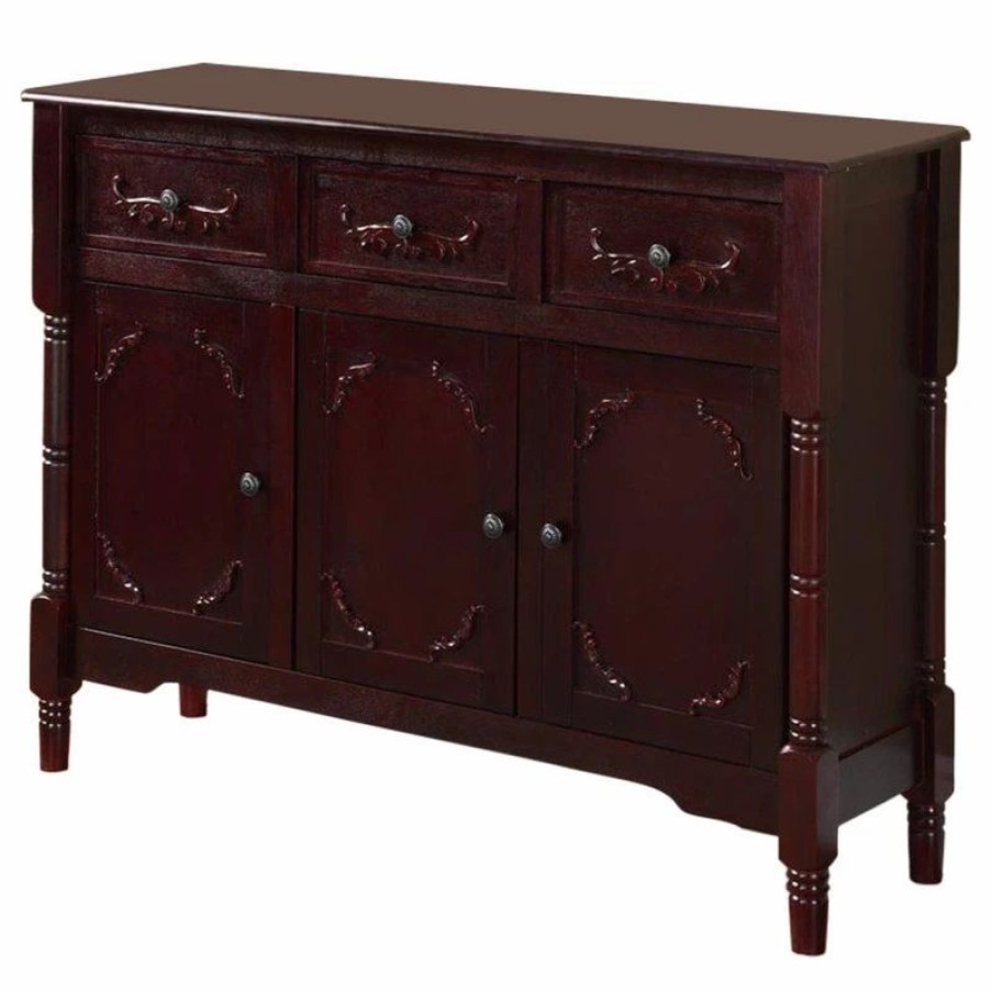 Buffets & Sideboards * | Pilaster Designs Wood Console Sideboard Table With Drawers And Storage, Cherry