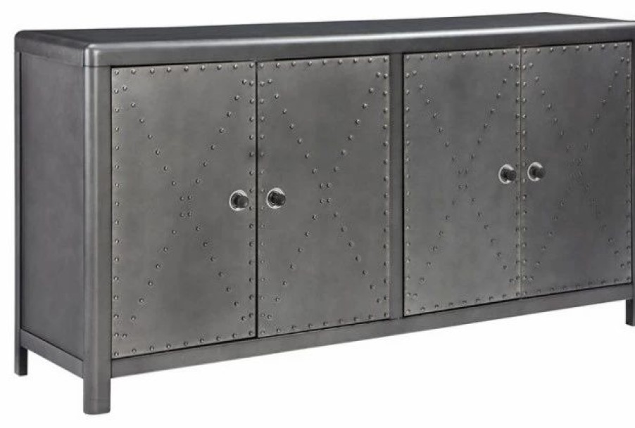 Buffets & Sideboards * | Ashley Furniture Industries Signature Design By Ashley Rock Ridge Engineered Wood Cabinet In Gunmetal Finish