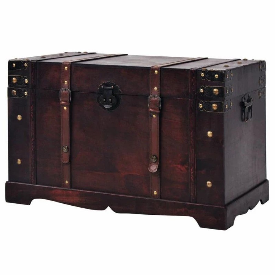 Accent Chests & Cabinets * | Vida Xl International B.V. Vidaxl Vintage Treasure Chest Wood Storage Trunk Organizer Box Side Stand