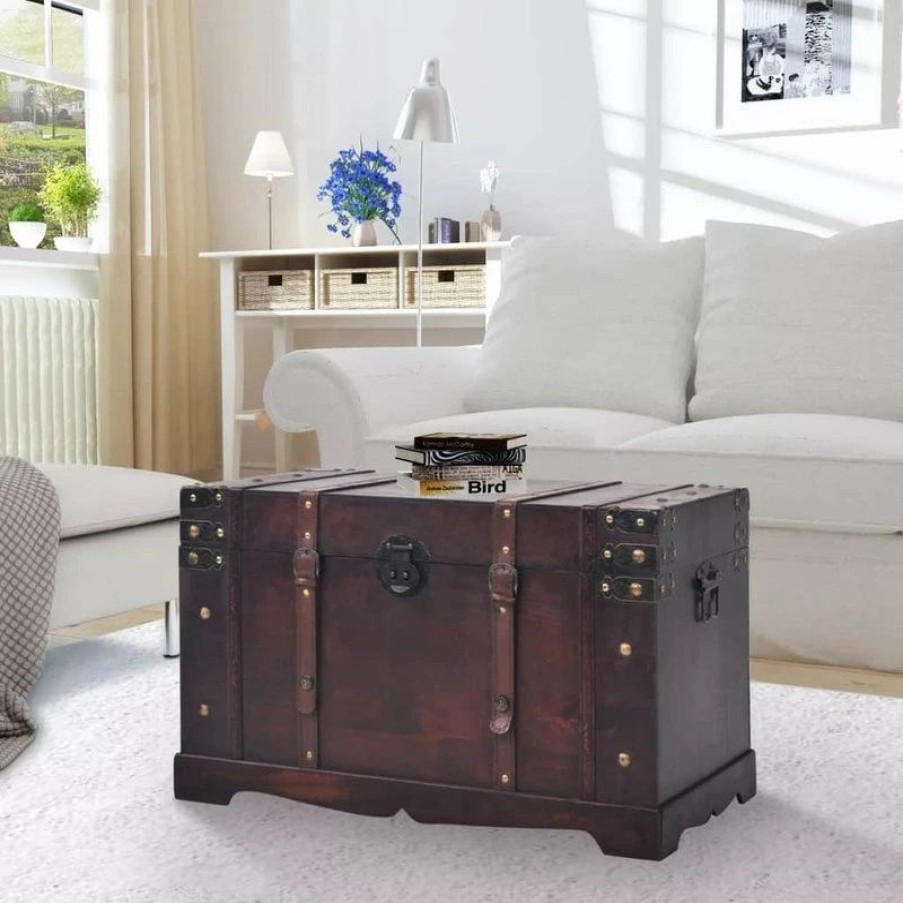 Accent Chests & Cabinets * | Vida Xl International B.V. Vidaxl Vintage Treasure Chest Wood Storage Trunk Organizer Box Side Stand