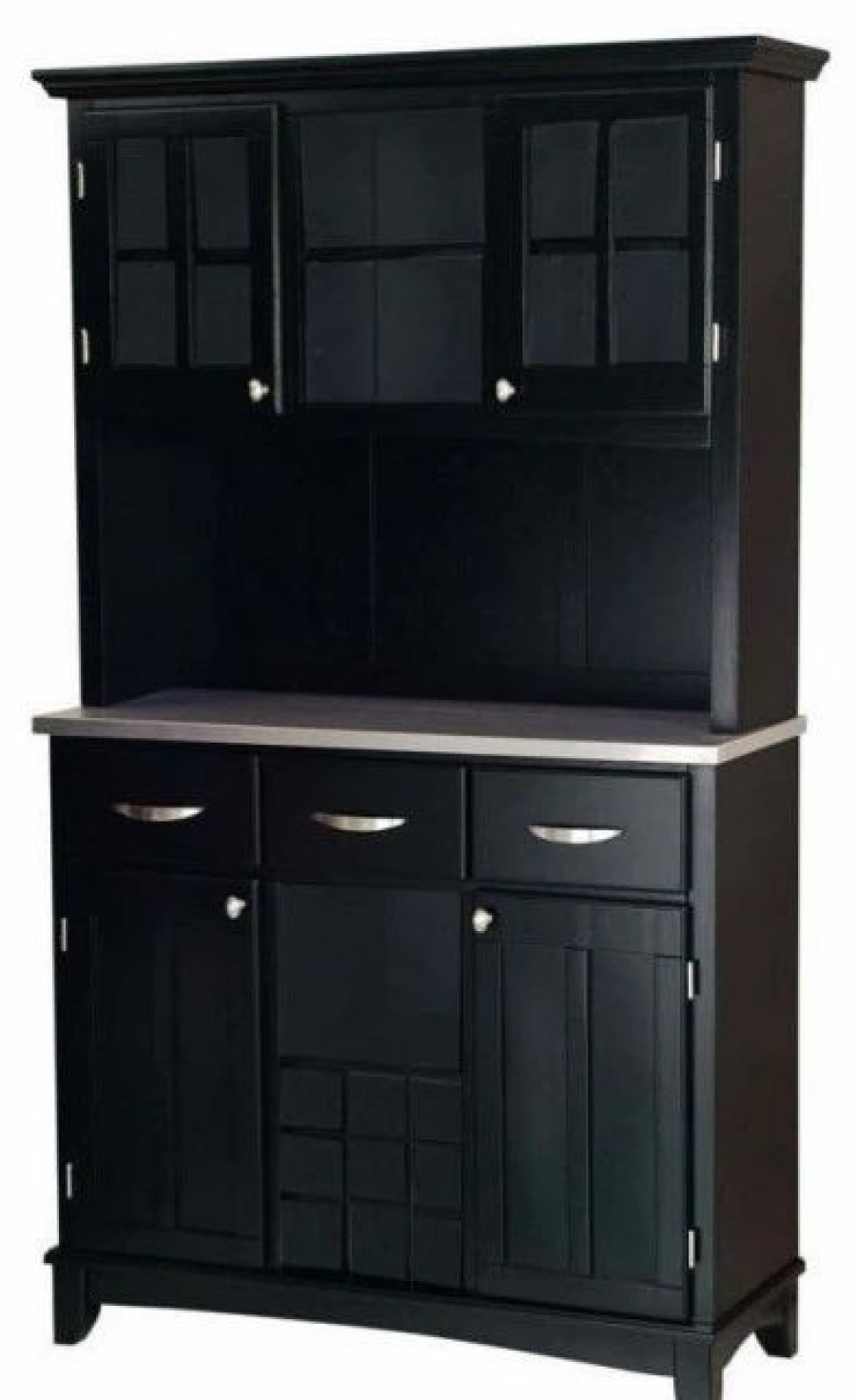 China Cabinets & Hutches * | Bowery Hill 3 Drawer Wine Rack Buffet With Hutch In Black