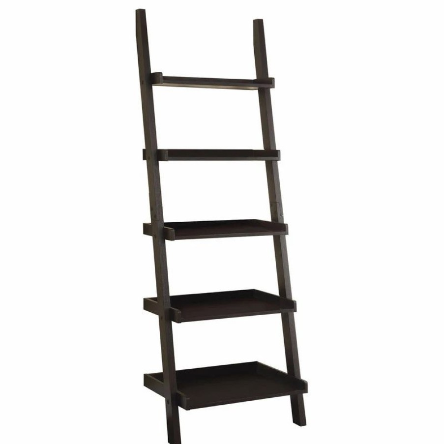 Bookcases * | Coaster Home Furnishings Coaster Cappuccino Ladder Bookcase With 5-Shelf