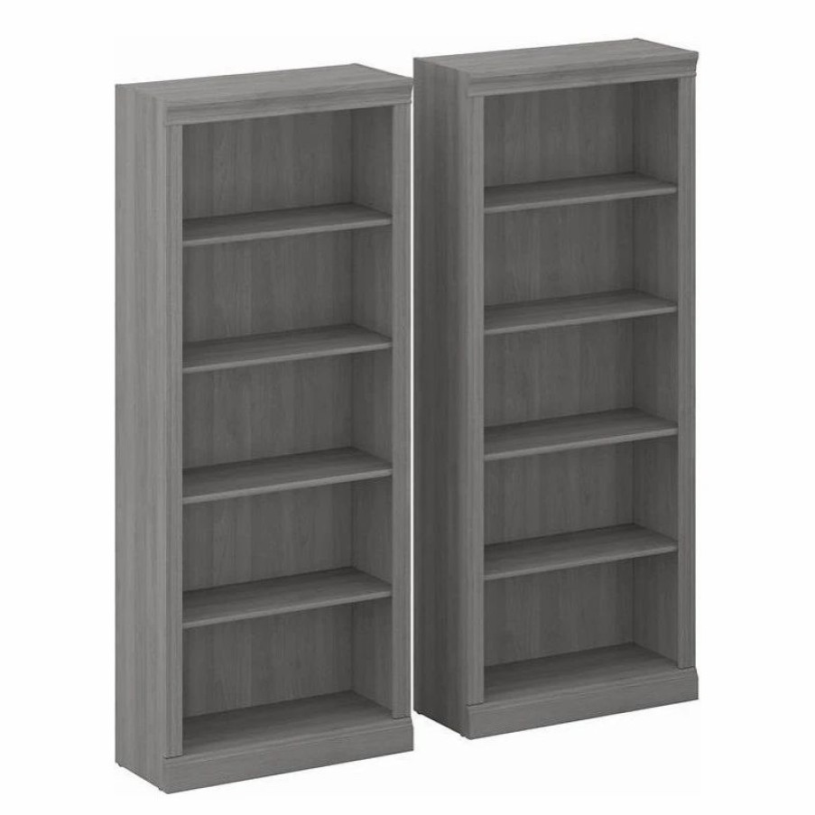 Bookcases * | Bush Business Furniture Saratoga Tall 5 Shelf Bookcase Set Of 2 In Modern Gray Engineered Wood