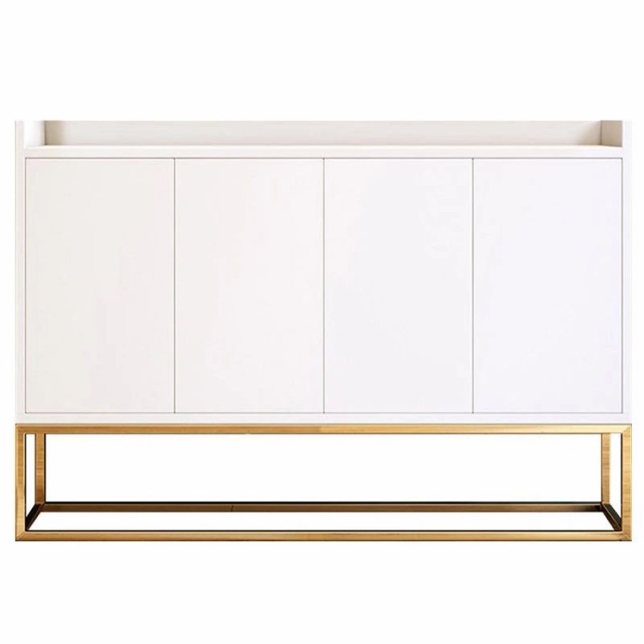 Buffets & Sideboards * | Homary 48 White Buffet Sideboard Kitchen Sideboard Cabinet With 4 Doors, Gold