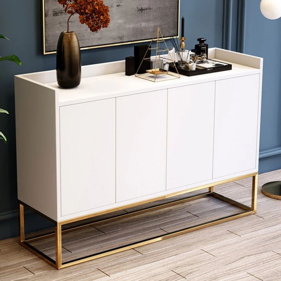 Buffets & Sideboards * | Homary 48 White Buffet Sideboard Kitchen Sideboard Cabinet With 4 Doors, Gold