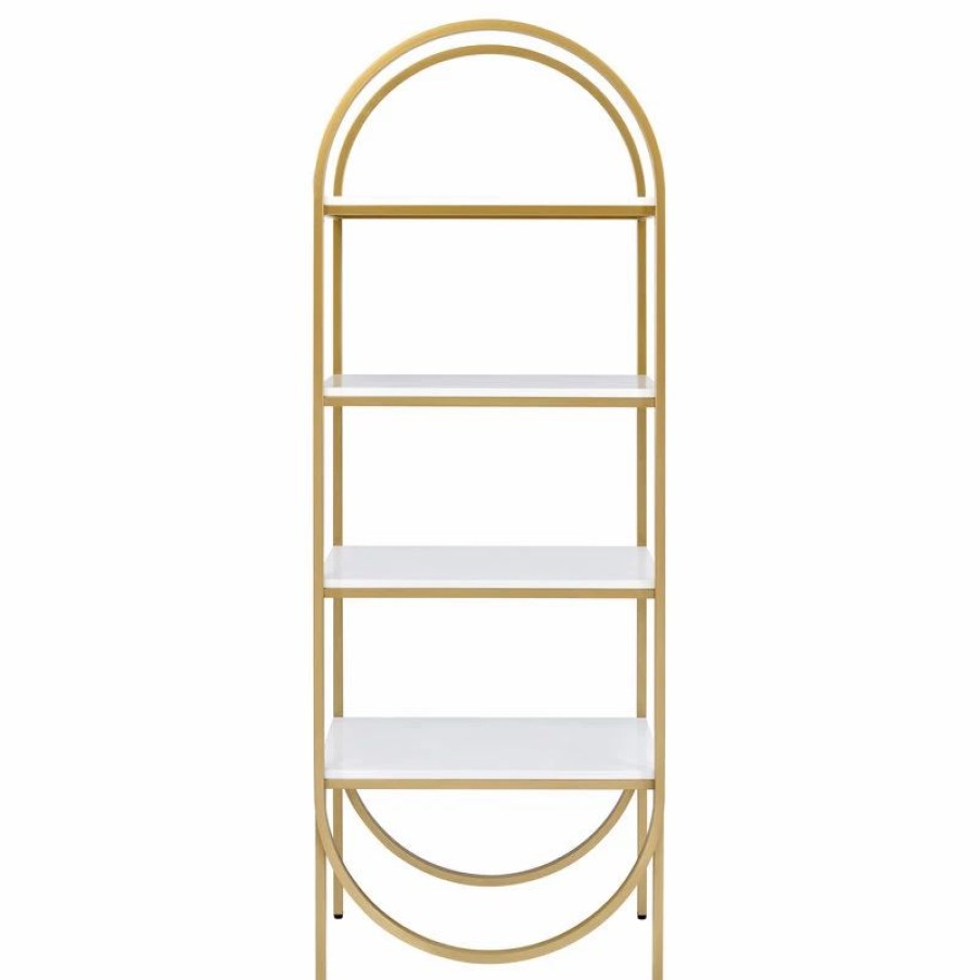 Bookcases * | Acme Furniture Lightmane Bookshelf, White High Gloss And Gold