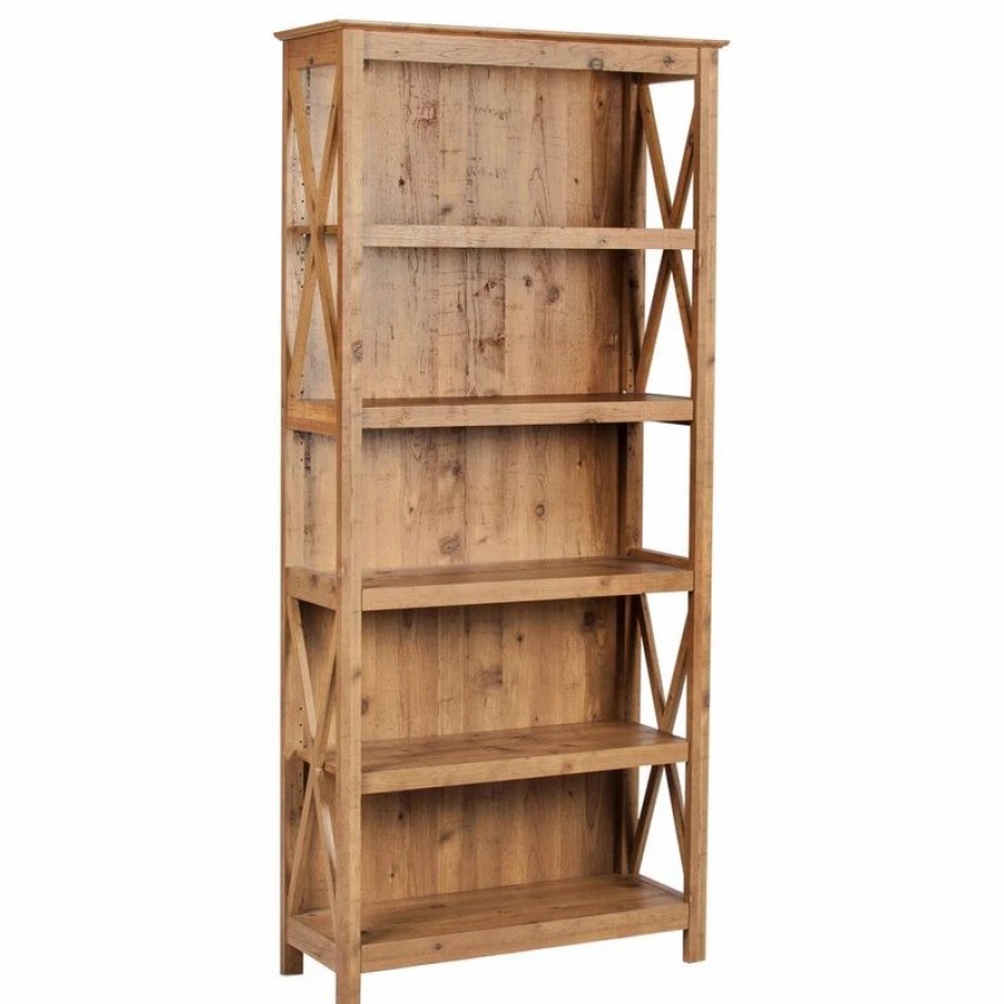 Bookcases * | Agh Deco Austin 5 Tier Bookcase, Rustic Brown