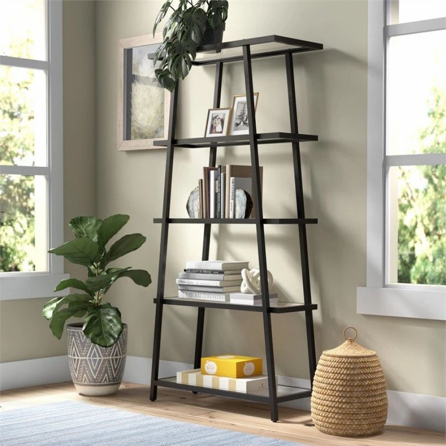 Bookcases * | Henn&Hart 34 Blackened Bronze Metal/Glass Bookcase