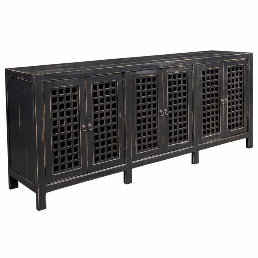 Buffets & Sideboards * | Crafters And Weavers Asbury Solid Wood 6 Door Antiqued Black Sideboard