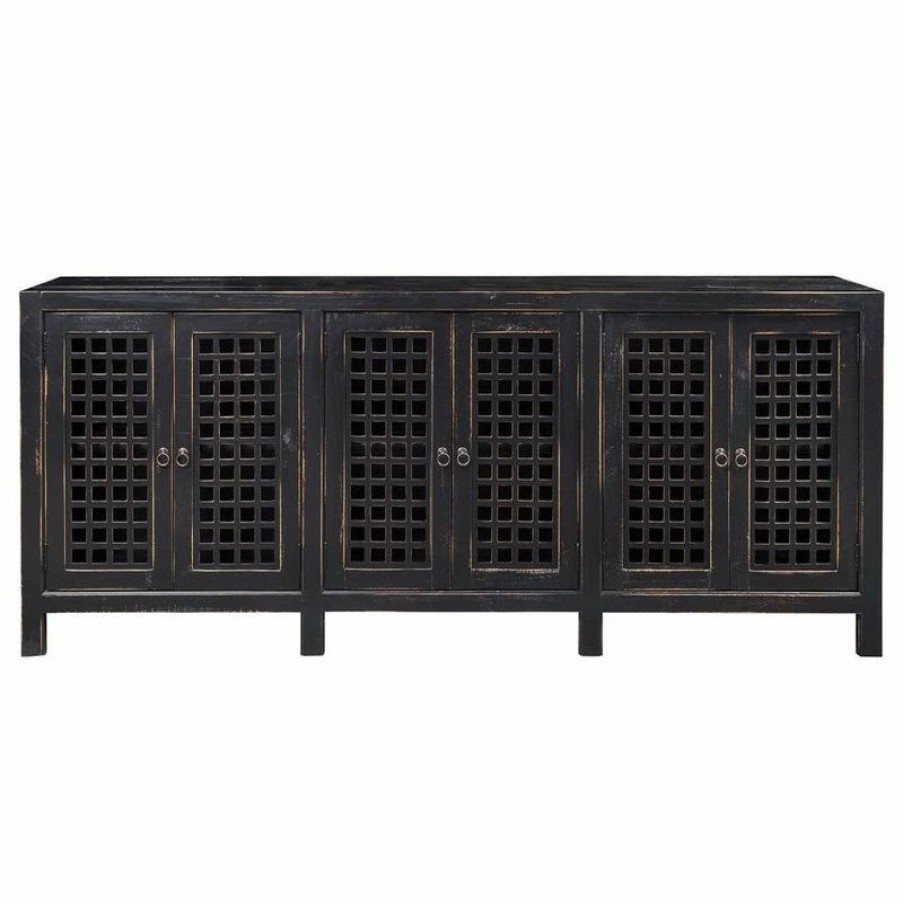 Buffets & Sideboards * | Crafters And Weavers Asbury Solid Wood 6 Door Antiqued Black Sideboard