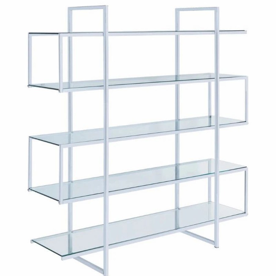 Bookcases * | Coaster Home Furnishings Coaster 5 Shelf Contemporary Clear Glass Top Bookcase In Chrome