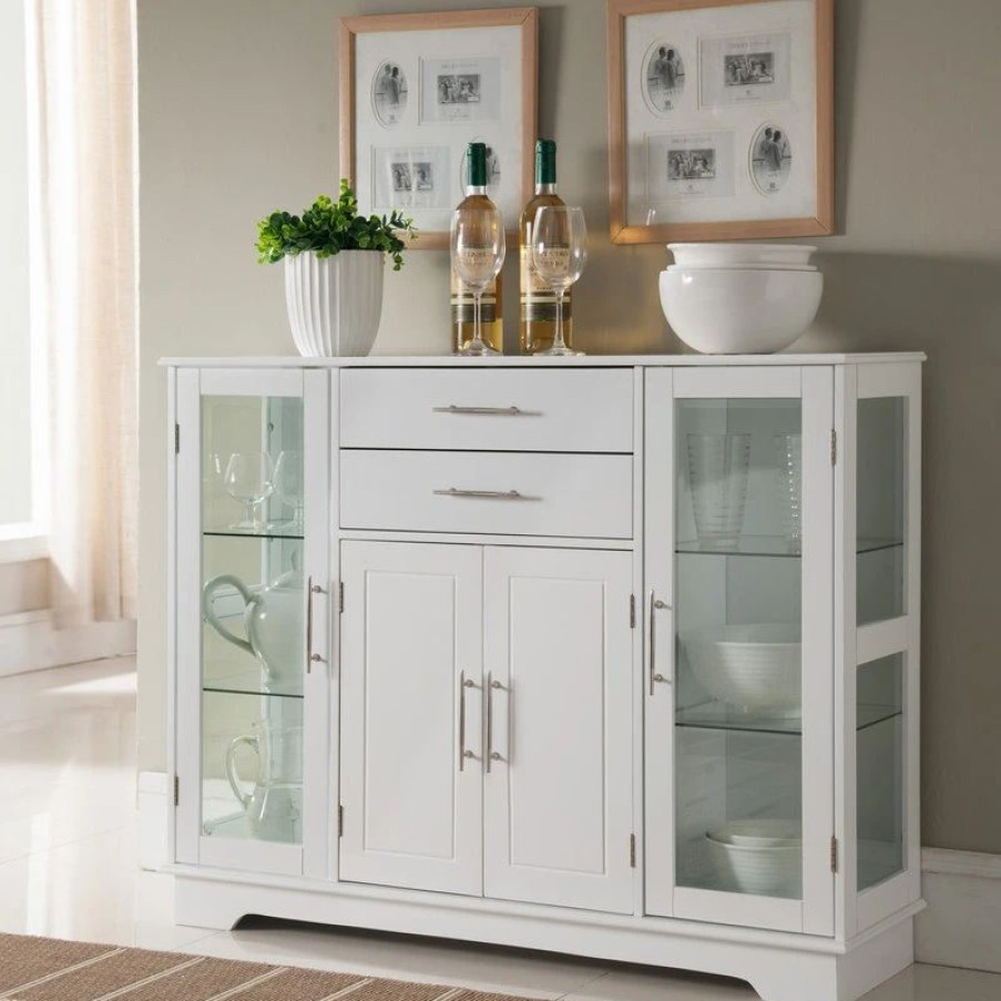 Buffets & Sideboards * | Pilaster Designs Elias Kitchen Storage Sideboard Buffet Cabinet With Glass Doors, Drawers