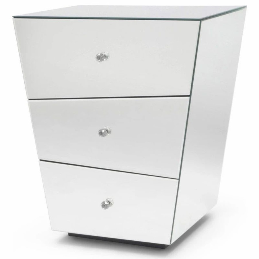 Accent Chests & Cabinets * | Zuri Furniture Modern Vailan Side Table Clear Mirrored Glass Finish 3 Drawers Clear Pulls