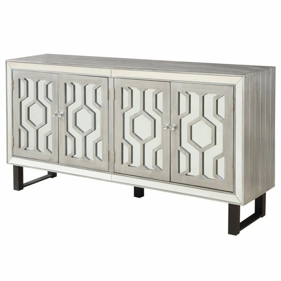 Buffets & Sideboards * | Coast To Coast Imports, Llc 4-Door Media Credenza, Bose Metallic Pewter