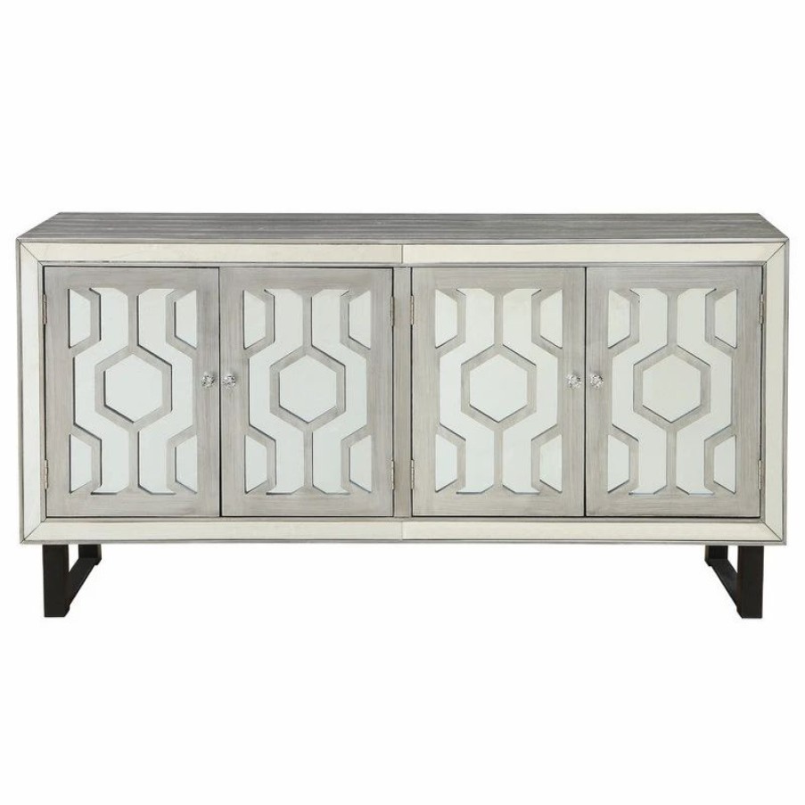 Buffets & Sideboards * | Coast To Coast Imports, Llc 4-Door Media Credenza, Bose Metallic Pewter