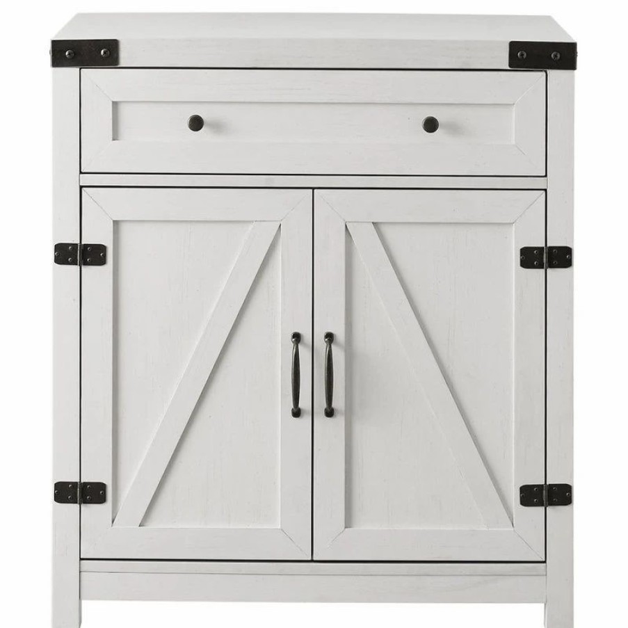 Accent Chests & Cabinets * | Walker Edison 30 Farmhouse Barn Door Accent Cabinet Brushed White