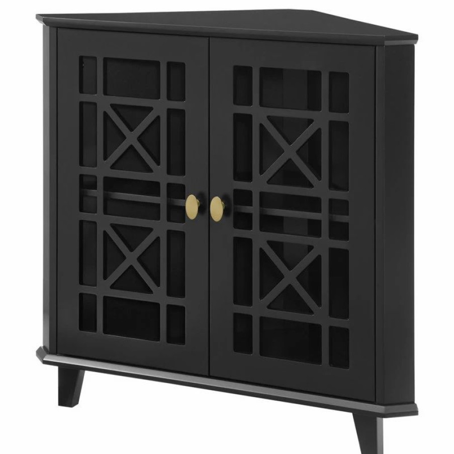 Accent Chests & Cabinets * | Walker Edison Gwen Fretwork Corner Accent Cabinet Black