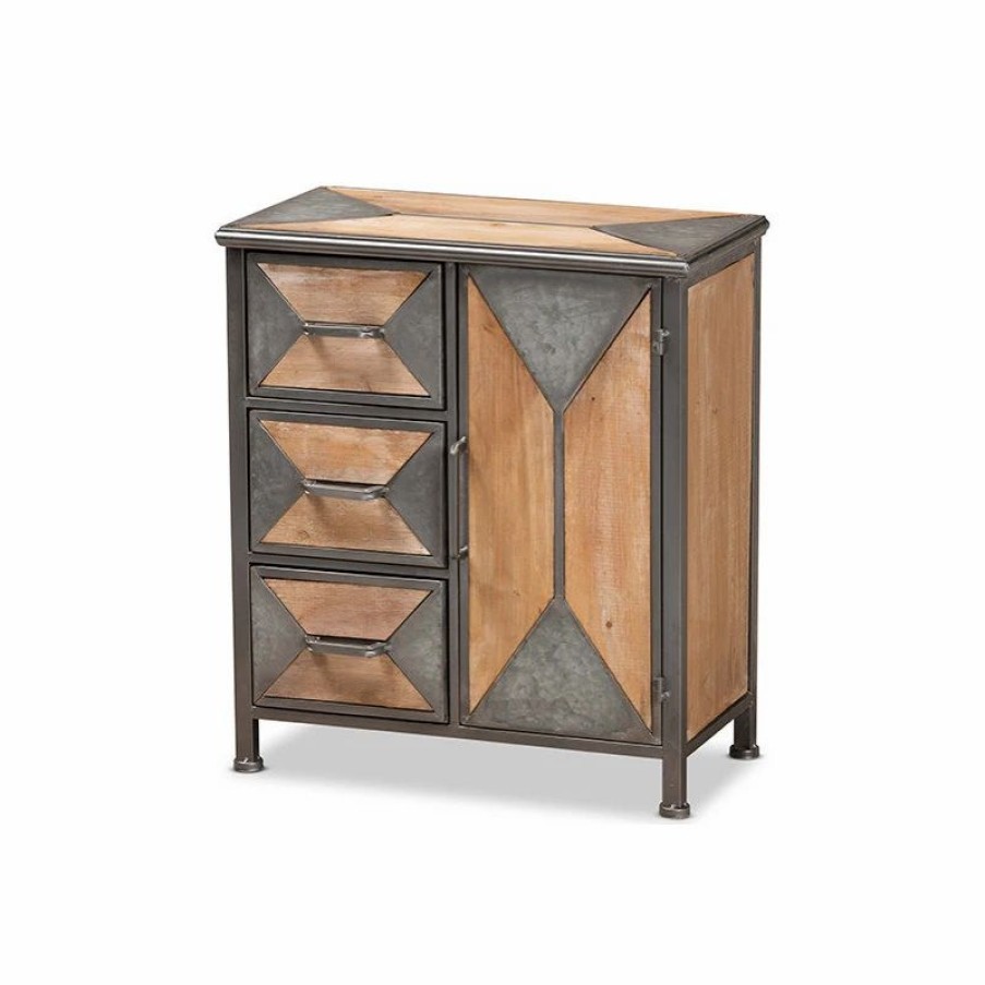 Accent Chests & Cabinets * | Baxton Studio Rossamon Modern Farmhouse Metal And Wood 3-Drawer Accent Cabinet