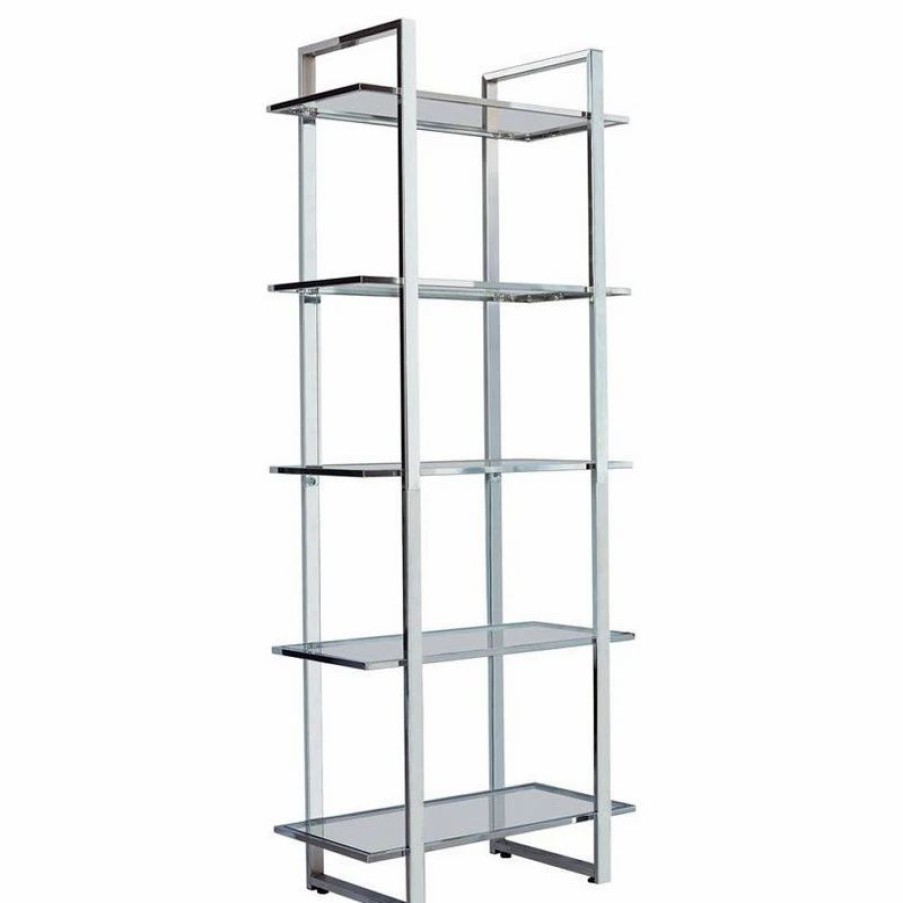 Bookcases * | Coaster Home Furnishings Coaster Hartford 5 Tier Glass Shelf Bookcase In Chrome