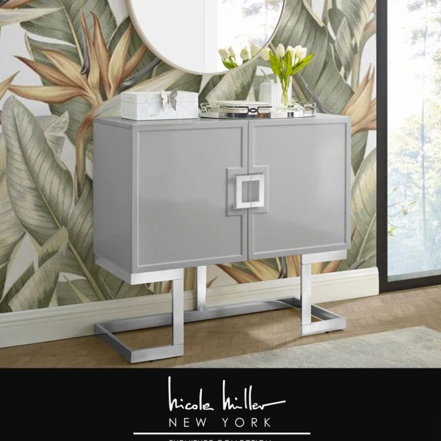 Accent Chests & Cabinets * | Nicole Miller Luanna Accent Cabinet, Light Gray And Chrome