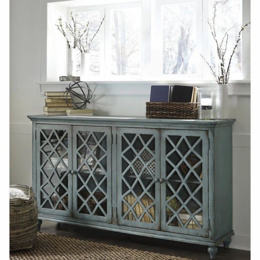 Buffets & Sideboards * | Ashley Furniture Industries Mirimyn Door Accent Cabinet, Antique Teal T505-762