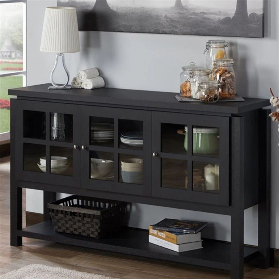 Buffets & Sideboards * | Furniture Of America E-Commerce By Enitial Lab Furniture Of America Tellun Contemporary Wood Multi-Storage Buffet In Black