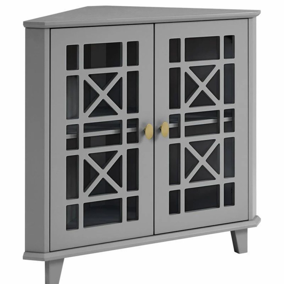 Accent Chests & Cabinets * | Walker Edison Gwen Fretwork Corner Accent Cabinet Grey