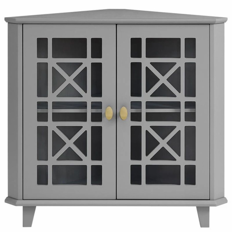 Accent Chests & Cabinets * | Walker Edison Gwen Fretwork Corner Accent Cabinet Grey