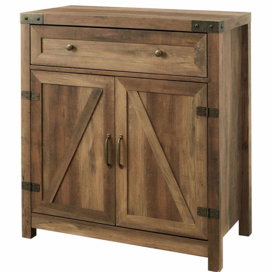 Accent Chests & Cabinets * | Walker Edison 30 Farmhouse Barn Door Accent Cabinet Rustic Oak