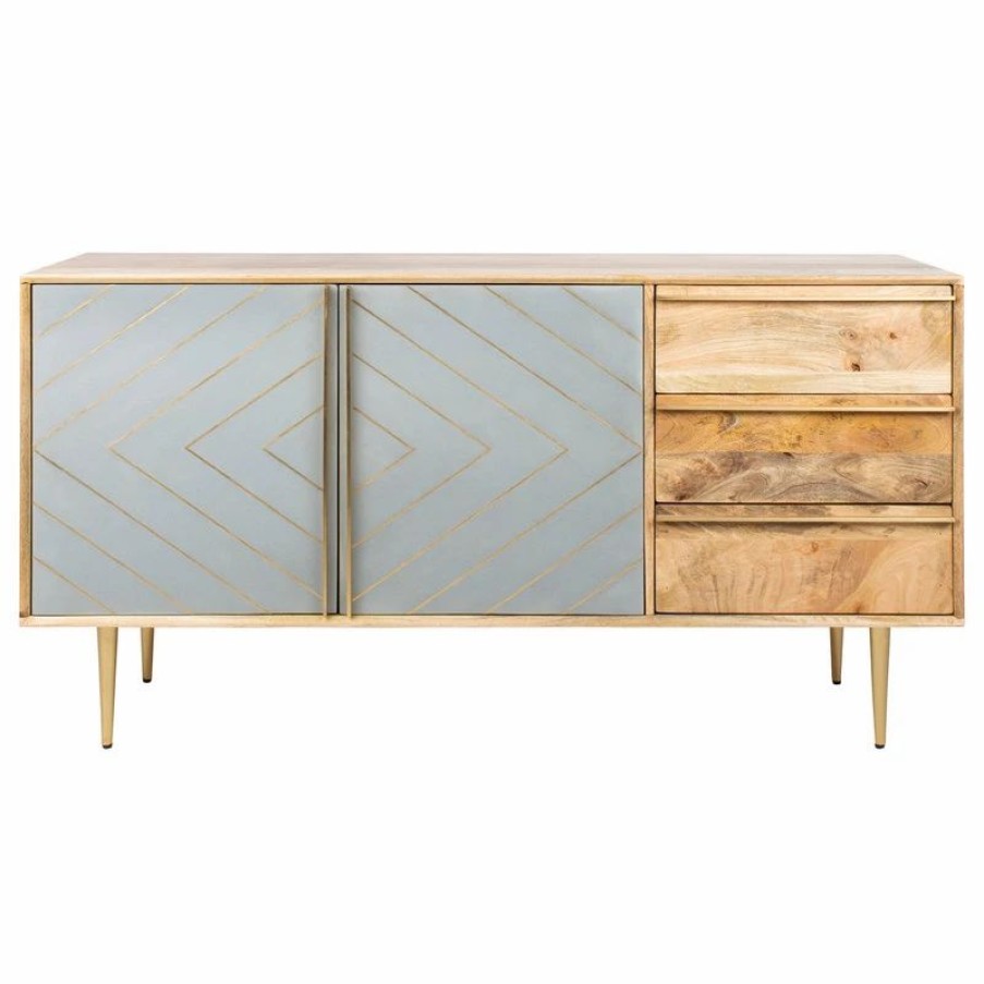 Buffets & Sideboards * | Safavieh Titan Inlayed Cement Sideboard, Natural/Brass