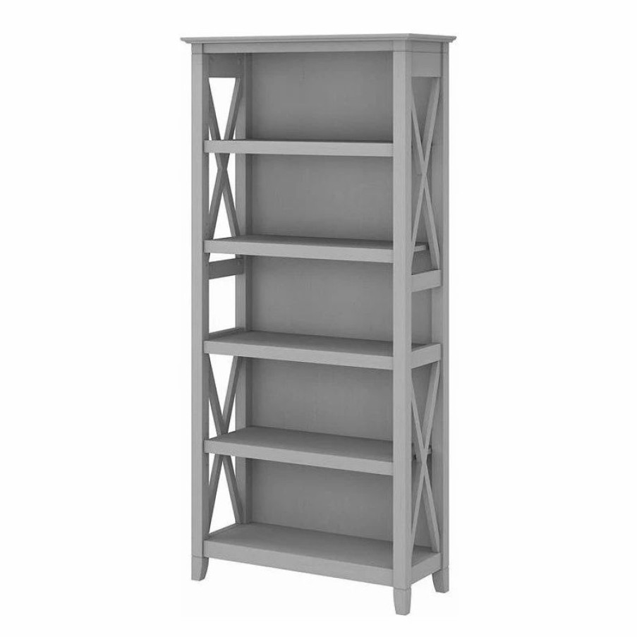 Bookcases * | Bush Business Furniture Key West Tall 5 Shelf Bookcase In Cape Cod Gray Engineered Wood