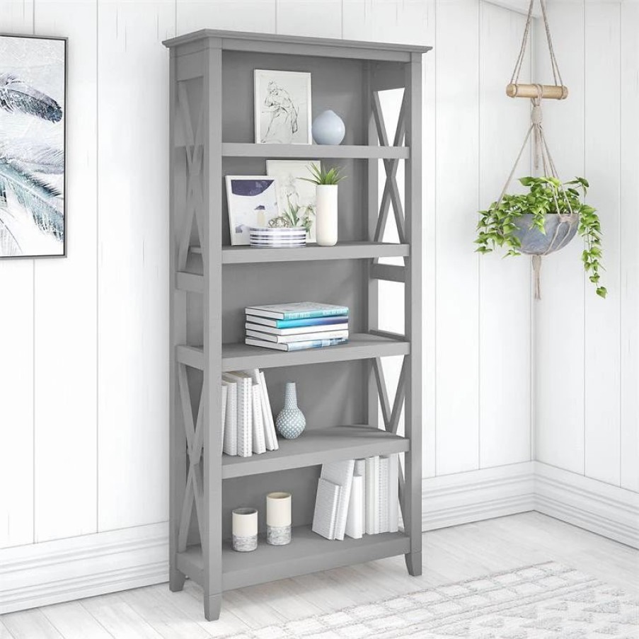 Bookcases * | Bush Business Furniture Key West Tall 5 Shelf Bookcase In Cape Cod Gray Engineered Wood