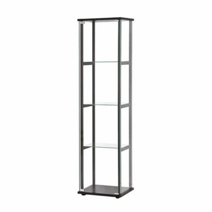 China Cabinets & Hutches * | Bowery Hill Contemporary Wood 4 Shelf Glass Curio Cabinet In Black