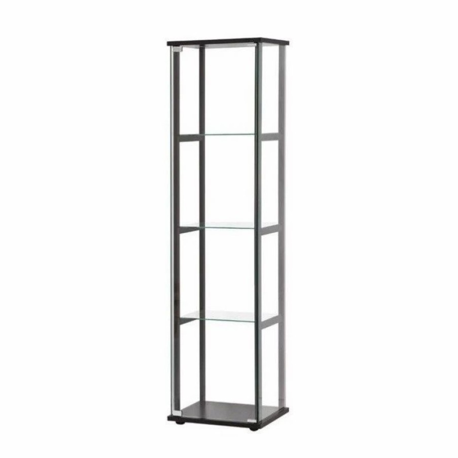 China Cabinets & Hutches * | Bowery Hill Contemporary Wood 4 Shelf Glass Curio Cabinet In Black