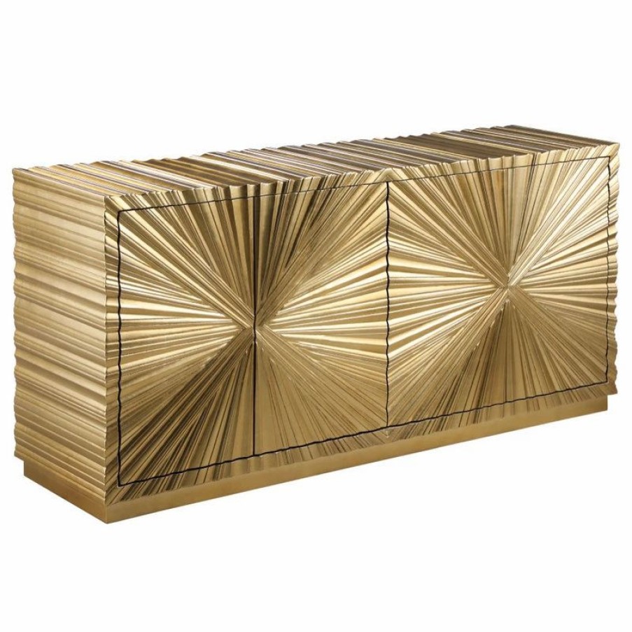 Buffets & Sideboards * | Meridian Furniture Hand Carved Starburst Designed Sideboard / Buffet, Gold Leaf Finish