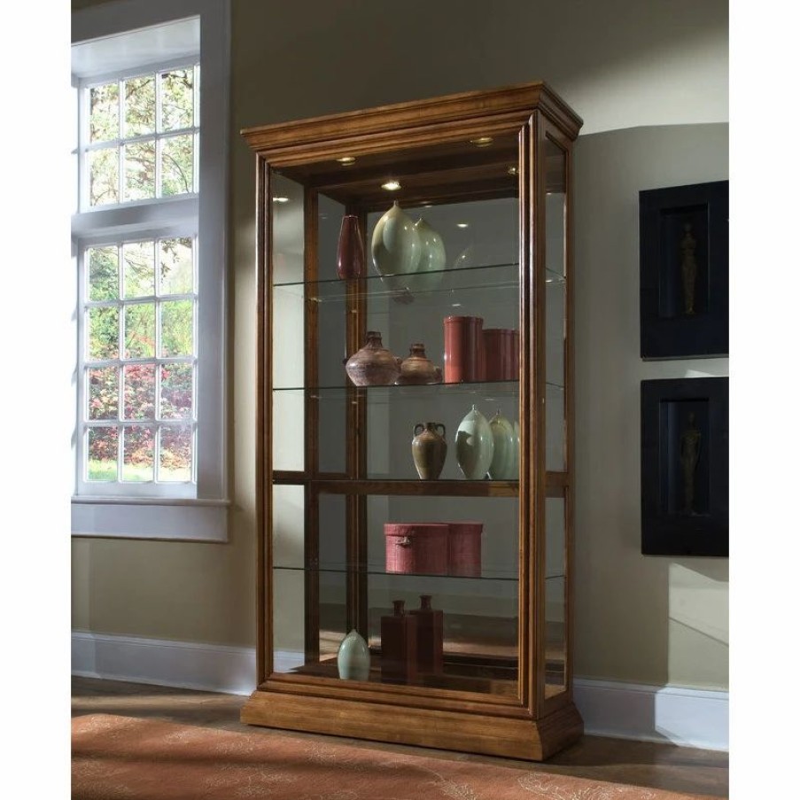 China Cabinets & Hutches * | Pulaski Furniture Pulaski Golden Oak Two Way Sliding Door Curio