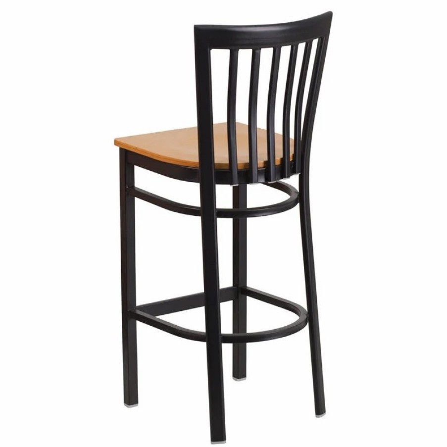 Accent Chests & Cabinets * | Flash Furniture Hercules Black School House Back Metal Restaurant Barstool, Natural Wood Seat