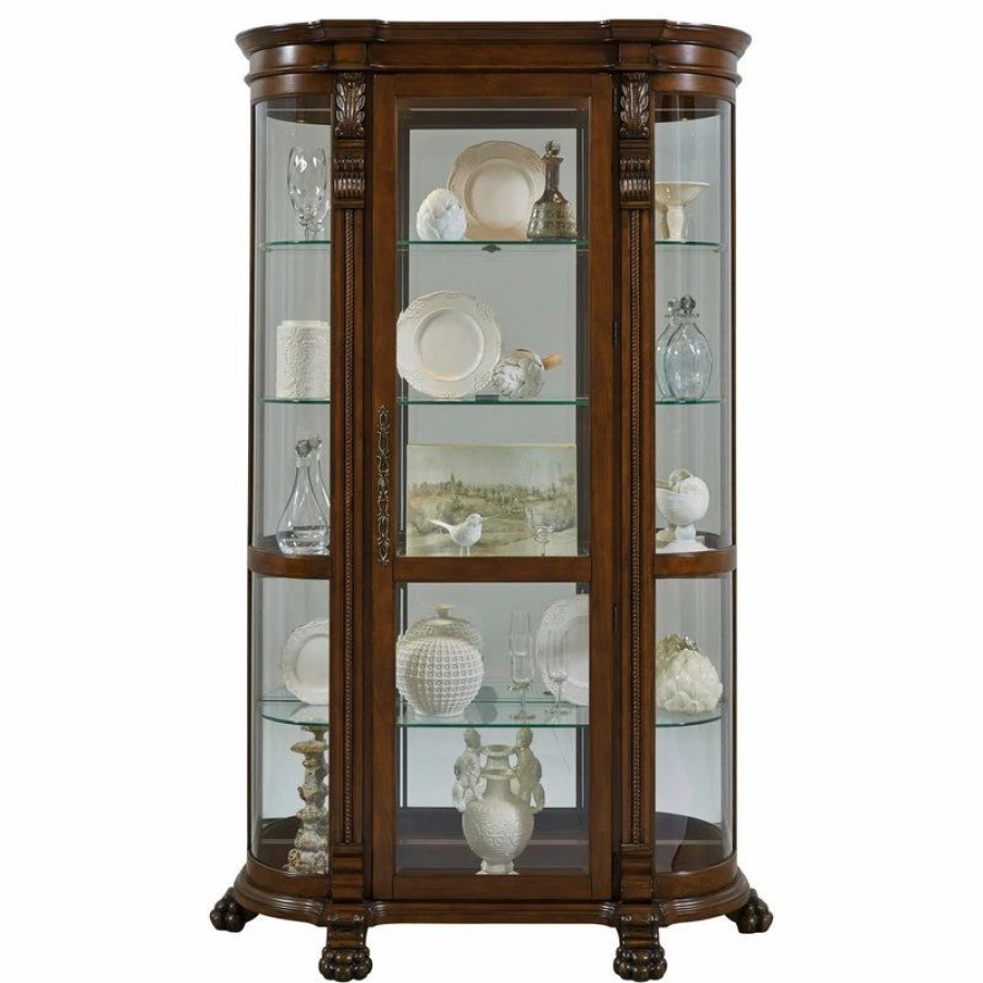 China Cabinets & Hutches * | Lighted Curved Front 4 Shelf Curio Cabinet In Maple Brown By Pulaski Furniture