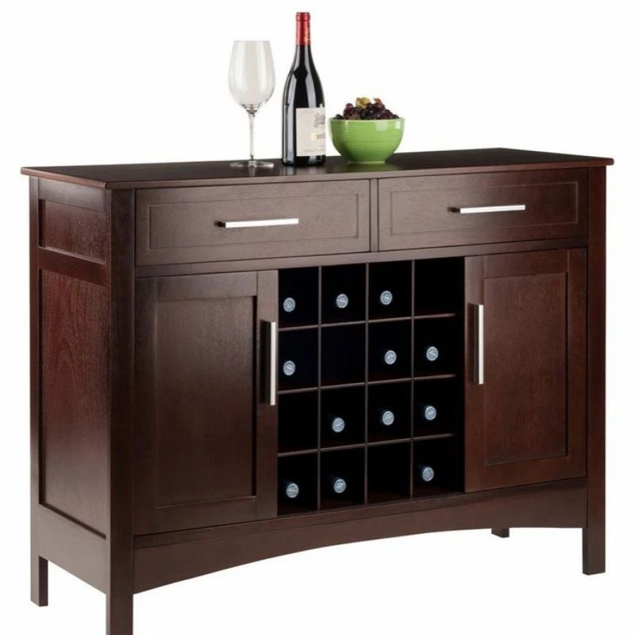 Buffets & Sideboards * | Winsome Gordon Transitional Solid Wood Wine Rack Buffet In Cappuccino