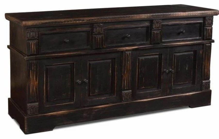 Buffets & Sideboards * | Crafters And Weavers Eboni 4 Door / 3 Drawer Sideboard Black