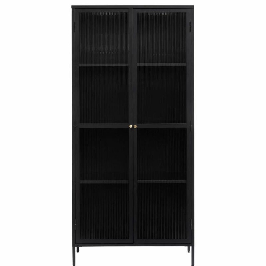 China Cabinets & Hutches * | Unique Furniture 75 Contemporary Glass & Metal Display Cabinet In Black