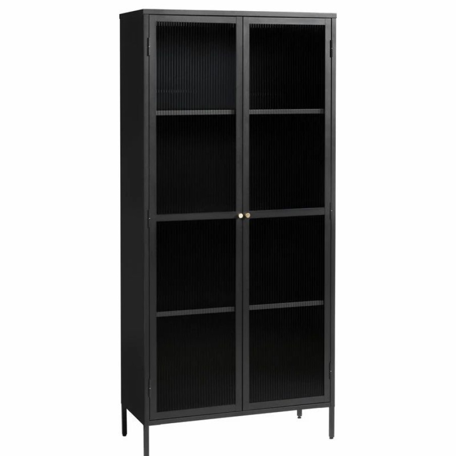 China Cabinets & Hutches * | Unique Furniture 75 Contemporary Glass & Metal Display Cabinet In Black