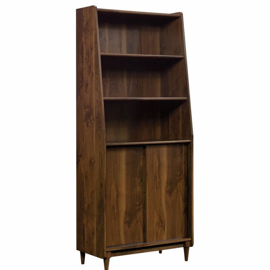 Bookcases * | Sauder Harvey Park Engineered Wood Wide Bookcase In Grand Walnut