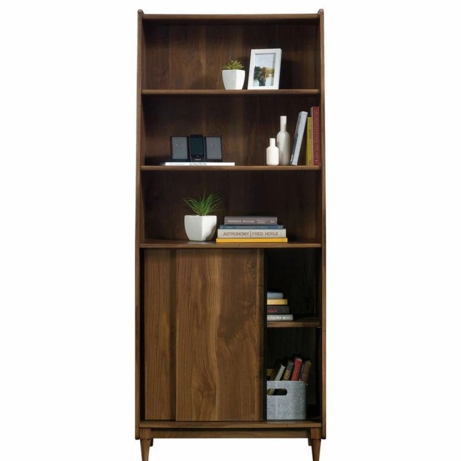 Bookcases * | Sauder Harvey Park Engineered Wood Wide Bookcase In Grand Walnut