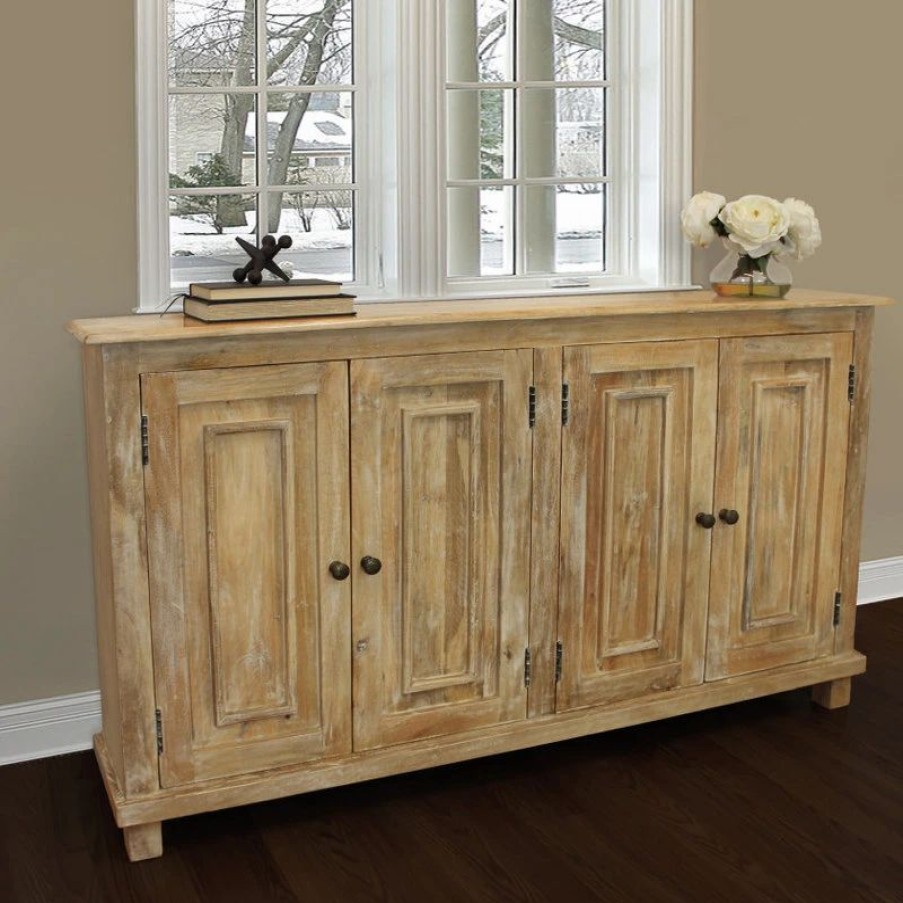 Buffets & Sideboards * | Moti Bayside Jensen 4-Door Solid Wood Sideboard, Distressed Natural Finish